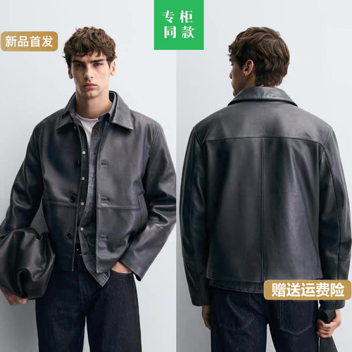 柜1399！ZA秋新品男装休闲皮革翻领夹克仿皮皮衣外套 5388250 401