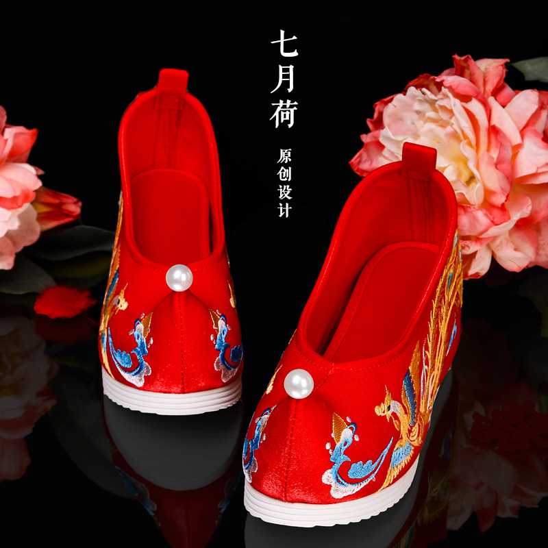 女原创秀禾七月婚鞋结婚鞋荷中式浅口单鞋