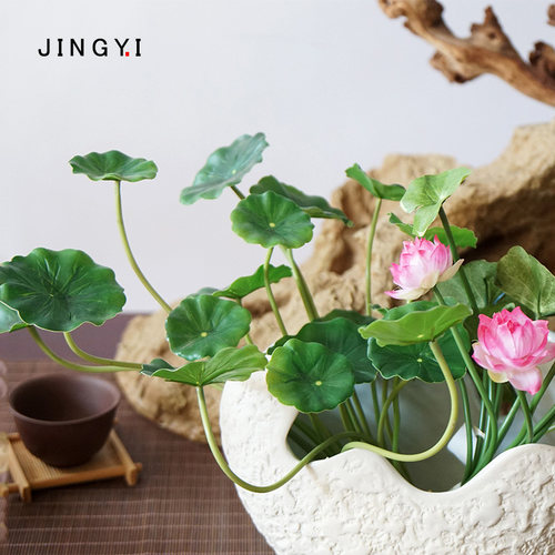 中式仿真花粉色莲花荷花禅意茶台佛堂供花假花绢花装饰插花摄影