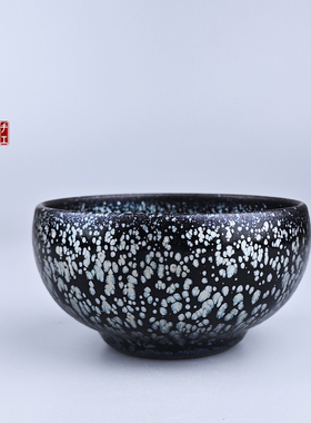 建阳原矿建盏 全包釉黑底银鹧鸪禅定杯纯手工铁胎主人杯茶杯茶盏