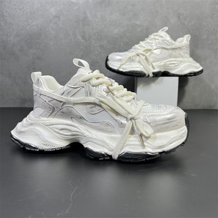 2024夏季新款小白鞋透气网面潮牌老爹鞋男厚底增高网鞋潮流休闲鞋