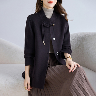 卡若维娅双面绒羊毛大衣女短款新中式国风红色高级感妈妈呢子外套