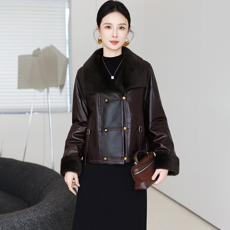 海宁真皮羽绒服羊羔毛领鹅绒皮衣