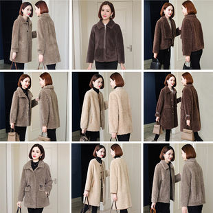 保暖皮草外套冬季 羊羔毛外套女翻领中长款 清仓 毛绒大衣 断码