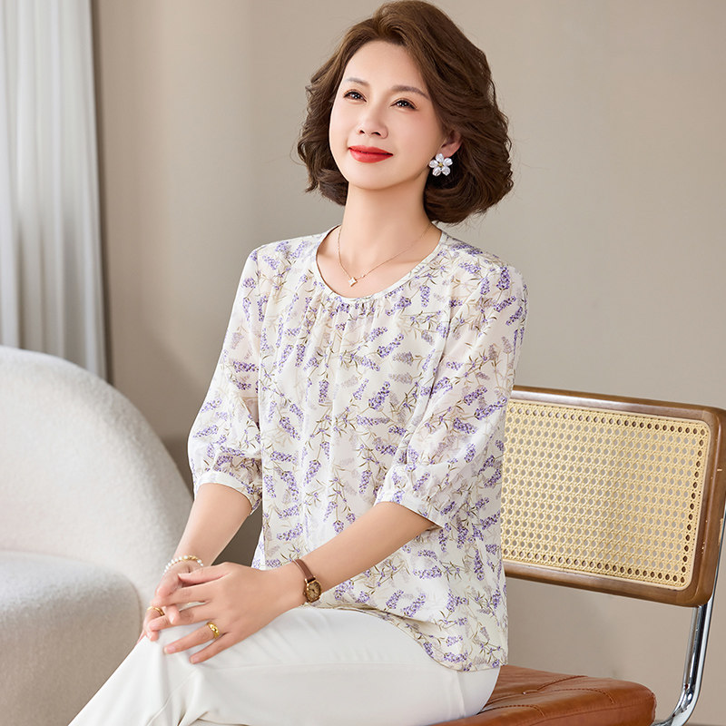 卡若维娅真丝印花中袖桑蚕丝衬衫