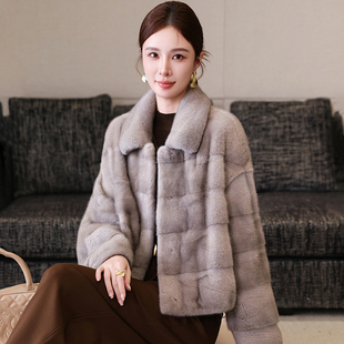 卡若维娅2025新款进口貂皮大衣女整貂短款横排水貂皮草裘皮外套冬