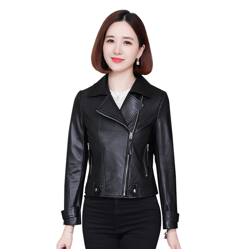 皮衣外套女黑色机车真皮夹克短款