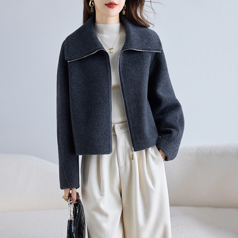 2025新款双面羊毛绒短款毛呢外套