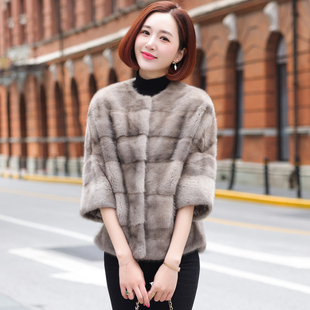整貂貂皮大衣五分袖 新款 天鹅绒水貂皮草 2025年冬季 水貂大衣女短款