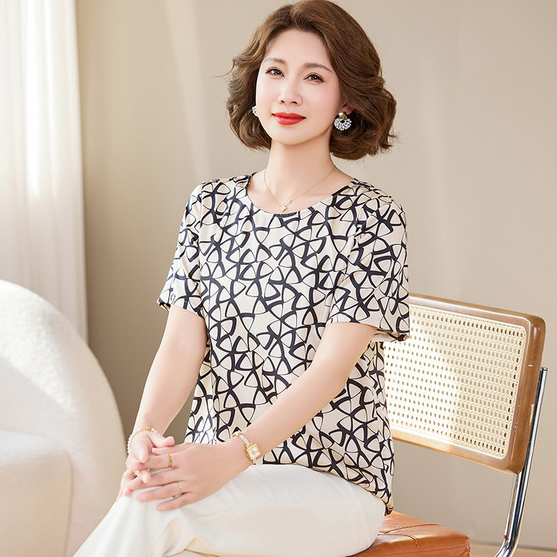卡若维娅2026新款真丝衬衫女短袖春夏桑蚕丝印花显瘦上衣妈妈小衫