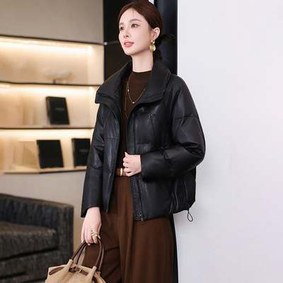 海宁真皮皮衣短款黑色绵羊皮外套