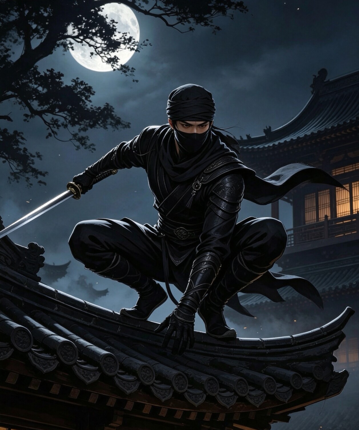 忍者刺客侠黑衣人夜行者古代摆件树脂微缩物模型假山微景观盆蒙面