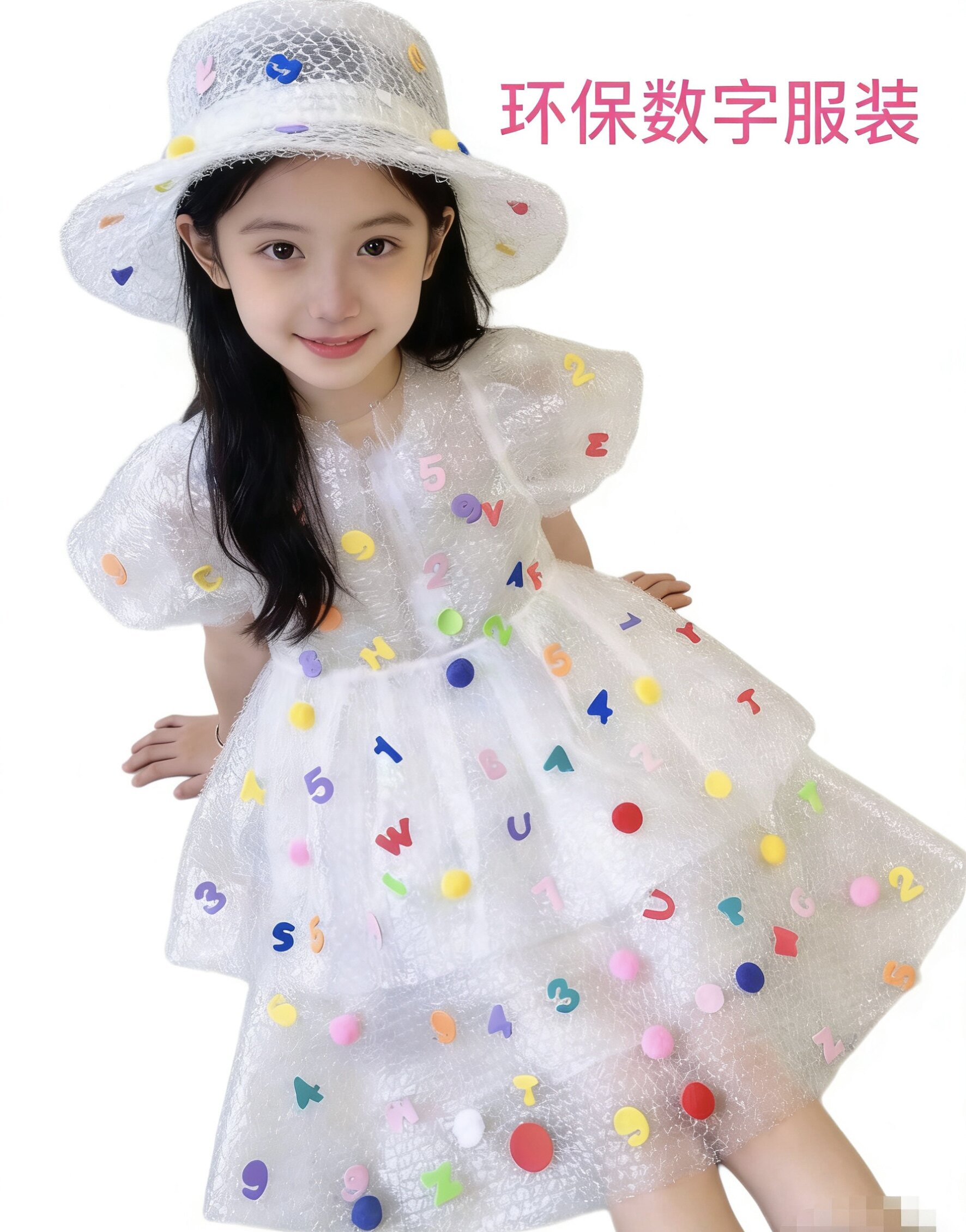 儿童环保服装数字主题幼儿园走秀表演服手工DIY气泡膜公主裙亲子