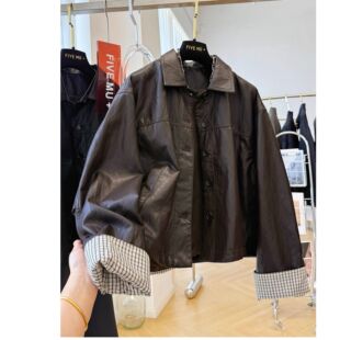 2025超火韩系休闲翻领小皮衣女秋季 外套 超好看皮夹克短款