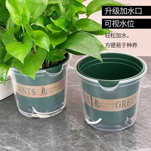 绿萝自动吸水花盆透明塑料加仑盆家用室内防烂根懒人水培专用花盆