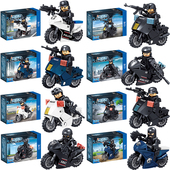 乐2026高新款 摩托车积木拼装 益智玩具男孩儿童小颗粒人仔军事警车