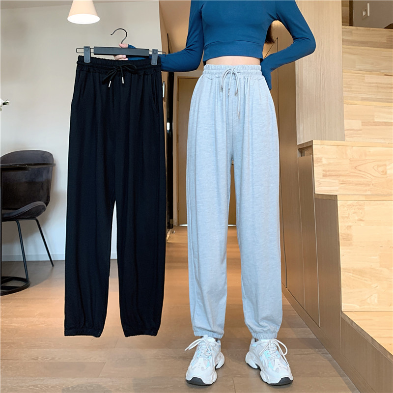 Real shot real price summer Korean high waist grey sports casual pants Leggings
