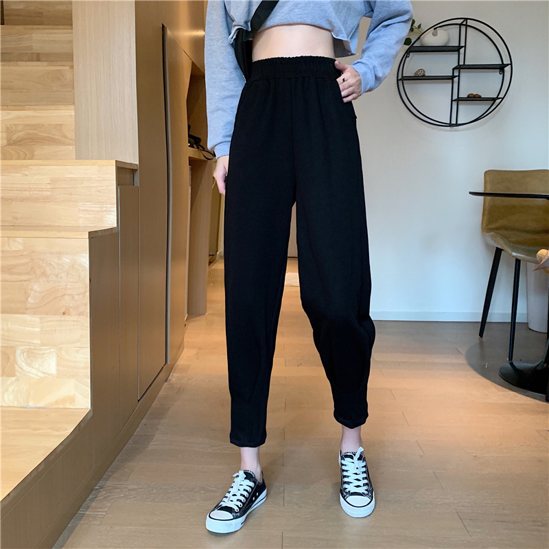 Real shot real price Korean version new high waist and thin design sense corset foot nine points Harlan casual pants women's pants