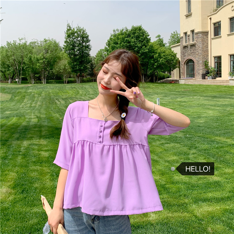 Real price, real price, careful machine, sweet and loose temperament, versatile square collar doll's 5-sleeve top