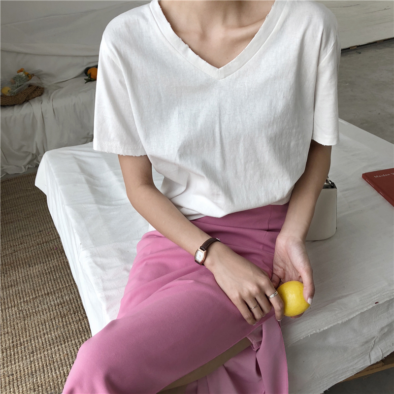 Real price solid color short sleeve T-shirt for women's fashion