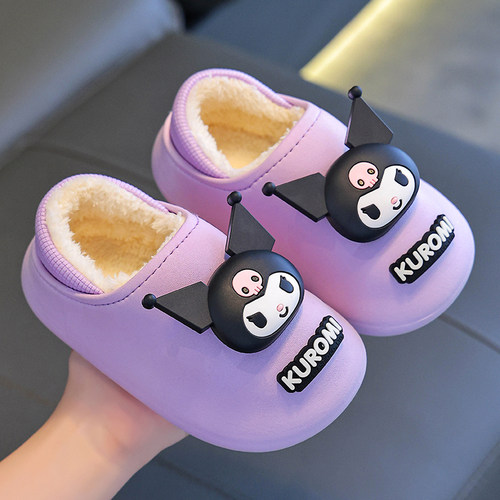三丽鸥冬季儿童棉拖鞋男女童保暖加绒库洛米可爱防水宝宝包跟棉鞋