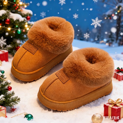 2025新款儿童雪地靴男童室内家居防滑加厚保暖女孩毛毛棉拖鞋冬季