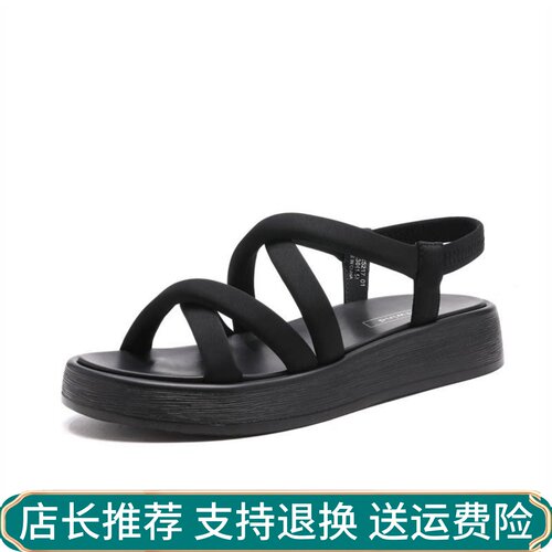 2026新款热风女鞋百搭露趾交叉罗马凉鞋厚底休闲沙滩鞋H59W25217