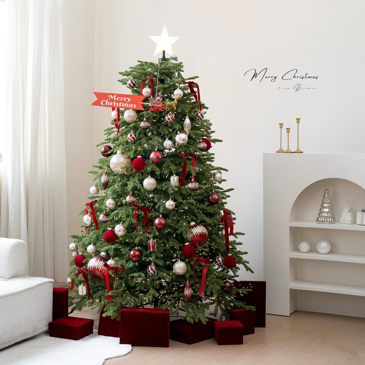 全PE落地红色香槟装饰圣诞树