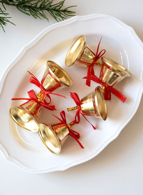 Hromeo 圣诞节装饰金色铁艺蝴蝶结小铃铛挂件圣诞树花环DIY配件