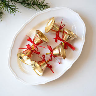 Hromeo 圣诞节装饰金色铁艺蝴蝶结小铃铛挂件圣诞树花环DIY配件