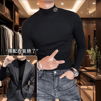 半高领潮流打底衫男士秋冬韩版修身内搭男生保暖长袖上衣德绒t恤