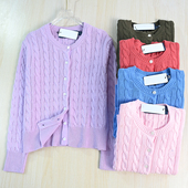 261 美国单刺绣粗针棉线绞花圆领系扣长袖 思琪女装 针织开衫