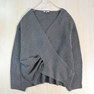 2512 针织衫 羊毛混纺叠襟V领休闲长袖 北欧风小众款 思琪女装