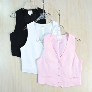 2512 休闲西装 修身 马夹 瑞典单早春通勤风亚麻混纺短款 思琪女装