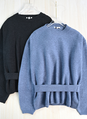思琪女装2512/15 北欧风小众设计款叠片羊毛混纺圆领长袖针织毛衣