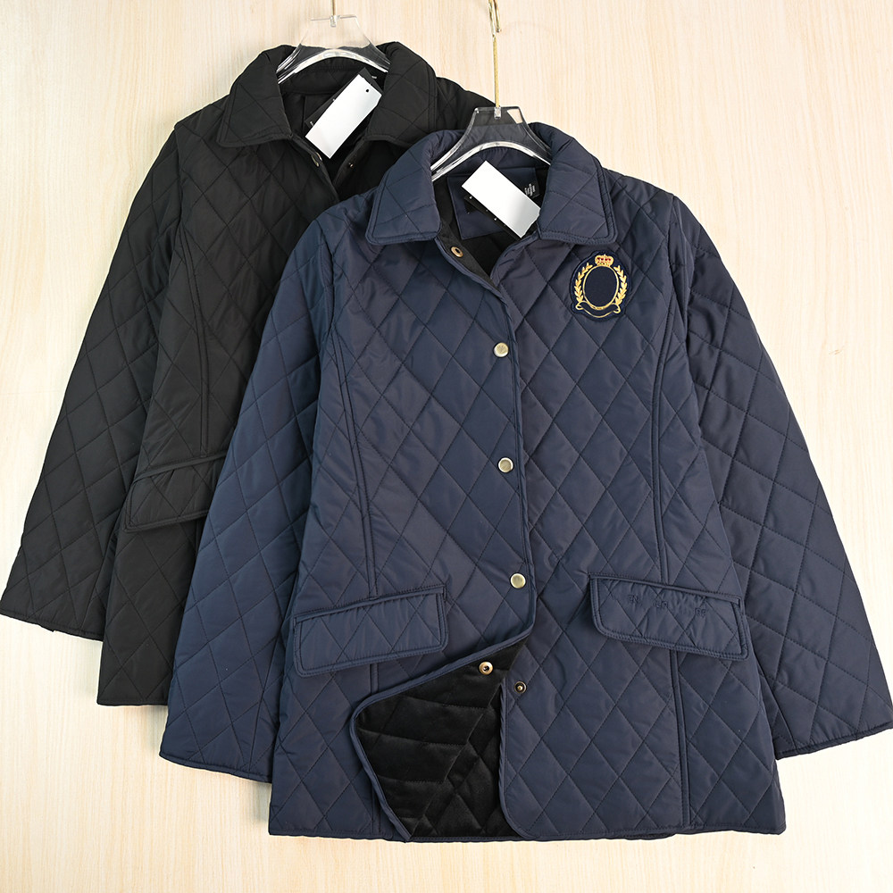 菱格绗缝薄绒修身夹棉薄棉衣棉服
