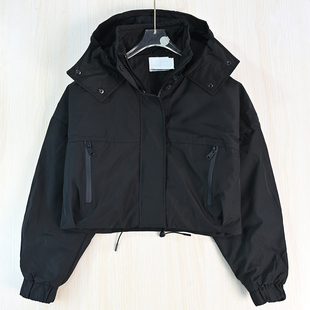 简约防风防泼水连帽夹棉短款 思琪女装 时尚 休闲棉服外套 2512