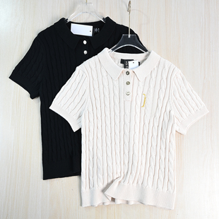 短袖 29美国单刺绣粗针棉线绞花polo领修身 针织毛衣 2512 思琪女装