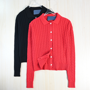 针织开衫 思琪女装 美国单刺绣棉线绞花翻领系扣休闲长袖 261