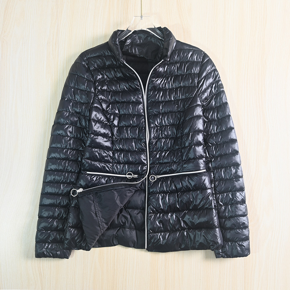 思琪女装 美国单 秋冬轻便薄款亮面绗缝立领丝棉修身棉衣棉服