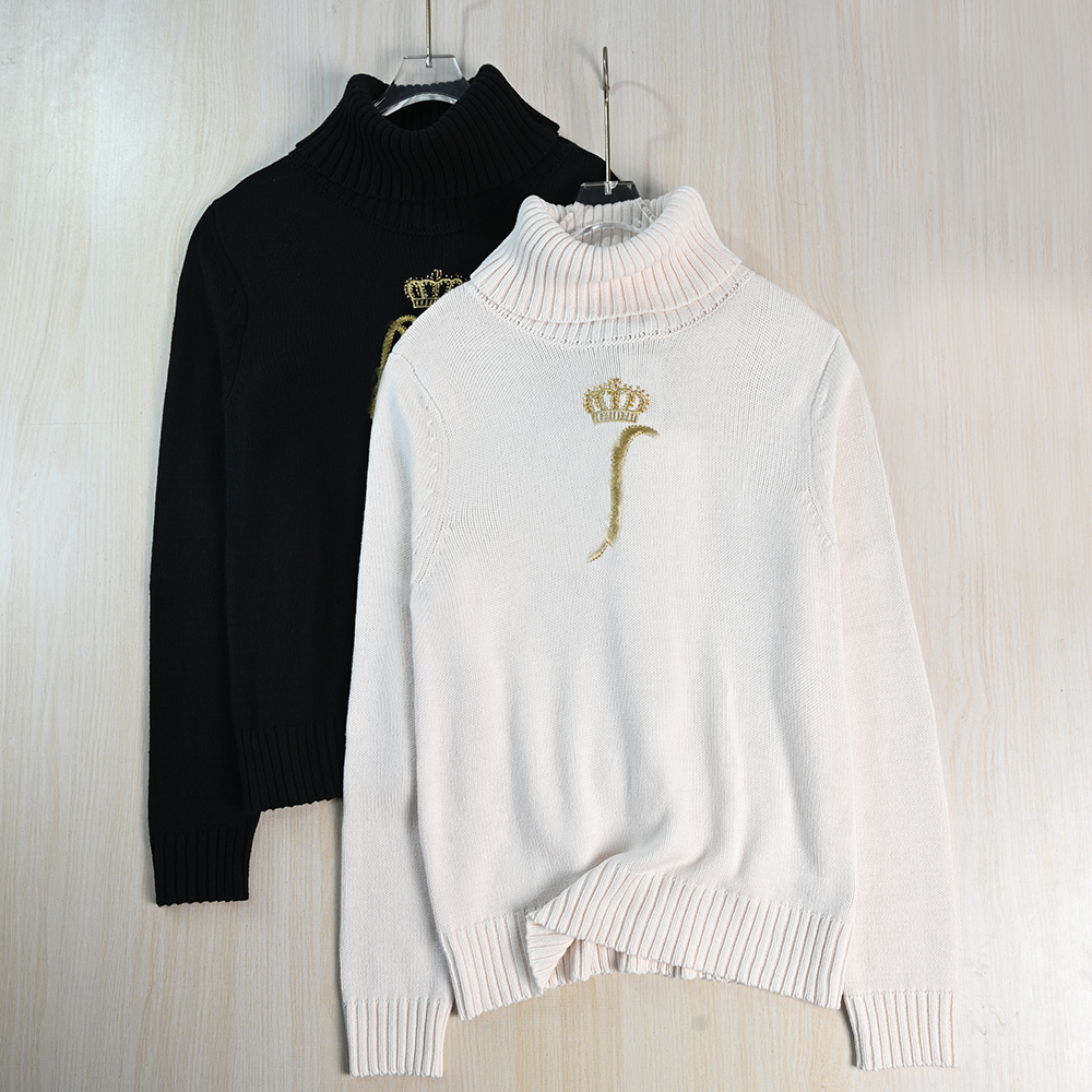 重工刺绣羊毛高领长袖针织毛衣