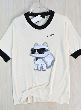 思琪女装261/22  美系K尔轻盈柔软卡通风撞色圆领休闲短袖针织衫