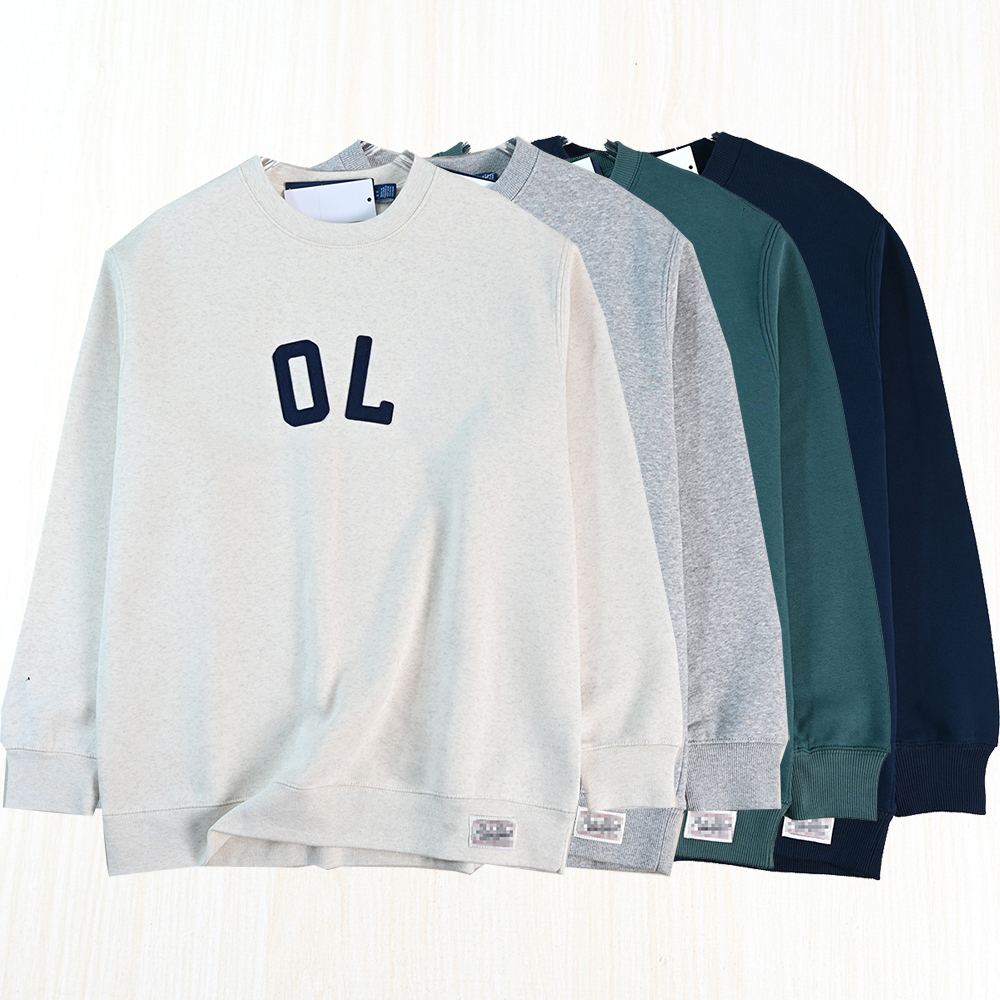 贴布刺绣腹绒圆领宽松长袖卫衣