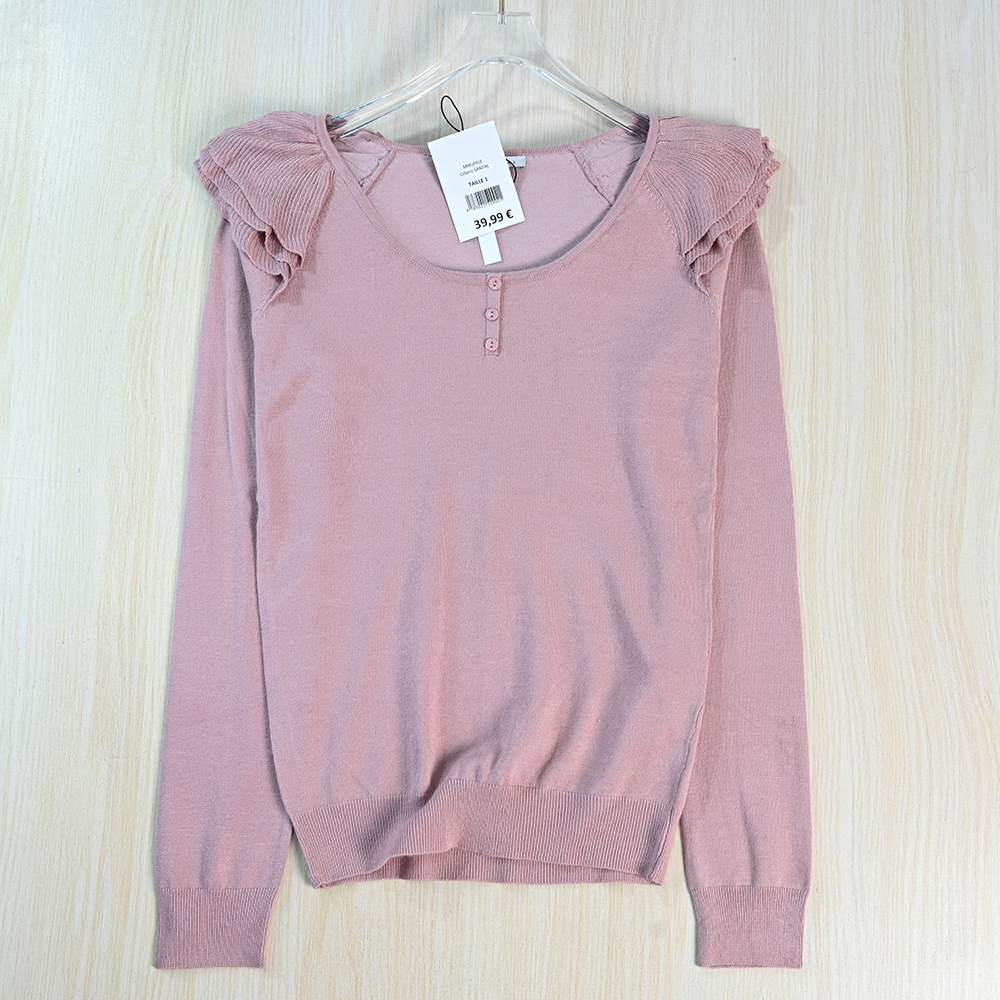 柔软弹力修身荷叶肩长袖针织衫