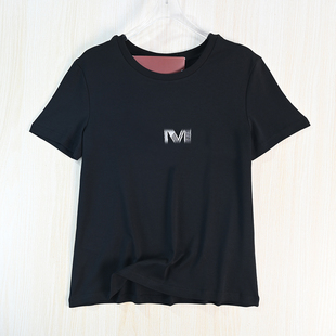 舒适软弹丝光棉刺绣钉珠字母圆领休闲短袖 T恤 263 思琪女装