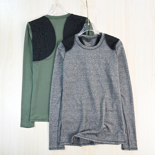 263 长袖 手指袖 T恤 运动休闲拼接蕾丝透气速干圆领修身 思琪女装