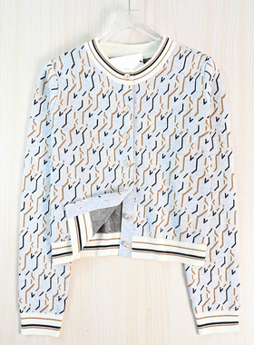 思琪女装261/29  美系K尔优雅休闲撞色提花圆领系扣针织开衫