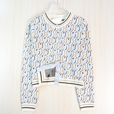 优雅休闲撞色提花圆领针织开衫