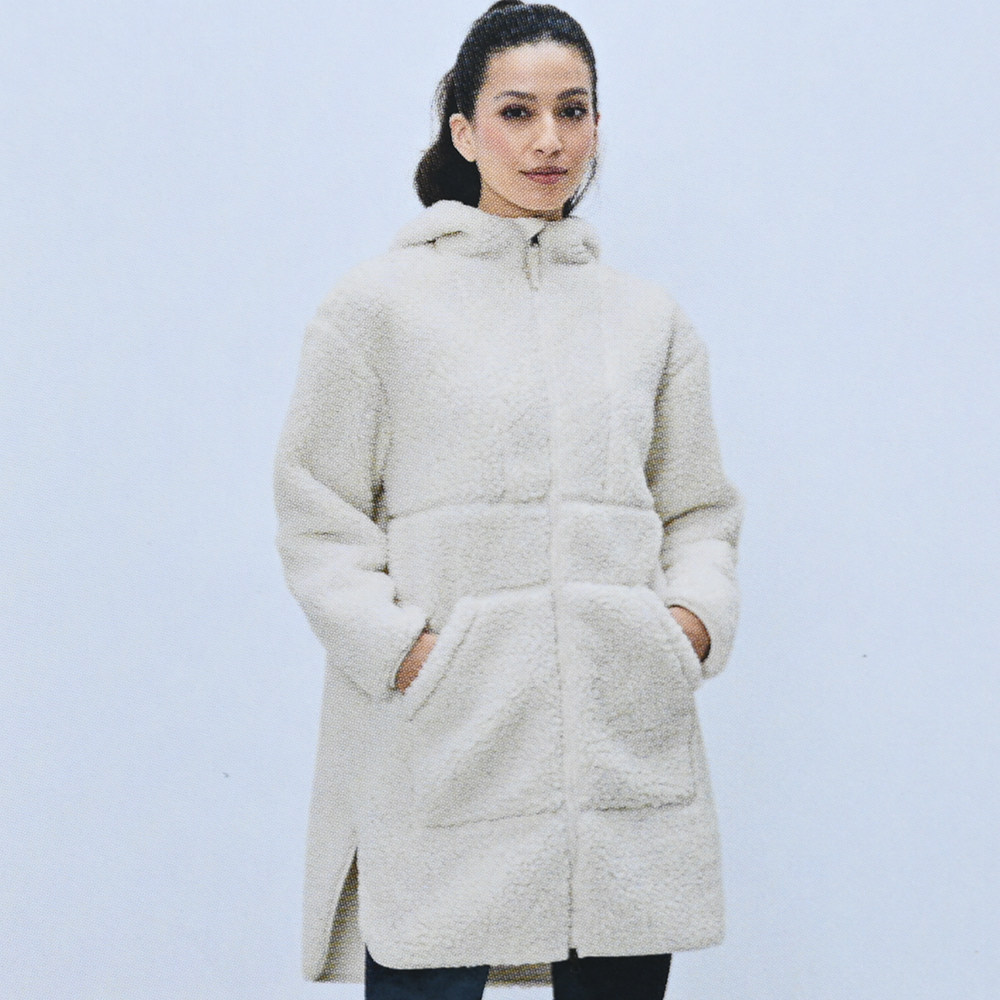 保暖羊羔绒连帽休闲中长款绒外套