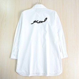 思琪女装259/08美系K尔棉质后背胶印字母宽松休闲中长款长袖衬衫